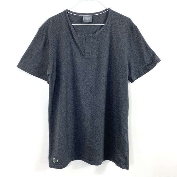 LACOSTE Sleepwear Slits Neck Crew Neck T-shirt In Charcoal Gray Size M - Picture 3 of 9